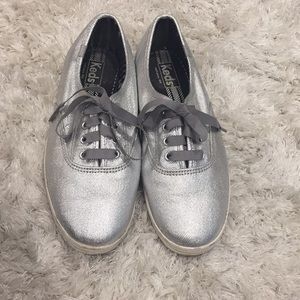 Metallic silver Keds Champion lace ups
